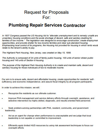 Plumbing Repair Services Contract Proposal