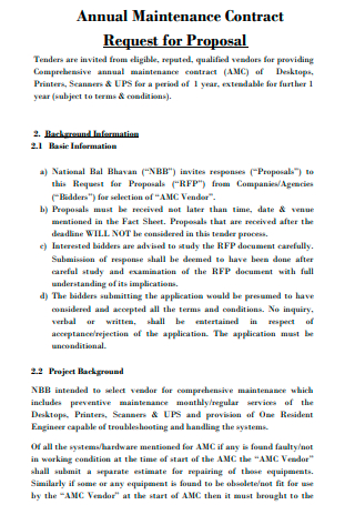 Printable Annual Maintenance Contract Proposal