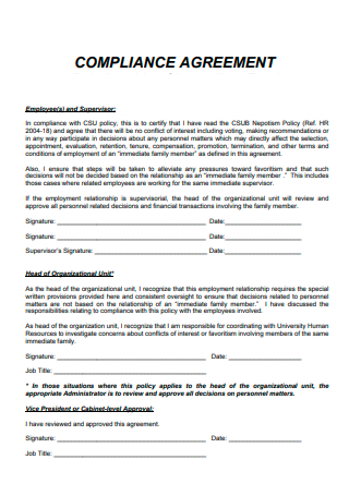 Printable Compliance Agreement