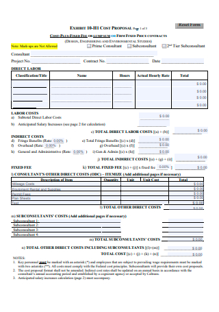 Printable Cost Proposal