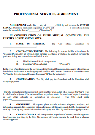 Printable Professional Services Agreement