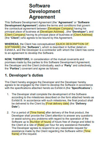 Printable Software Development Agreement