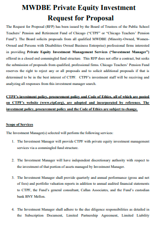 Private Equity Investment Request For Proposal