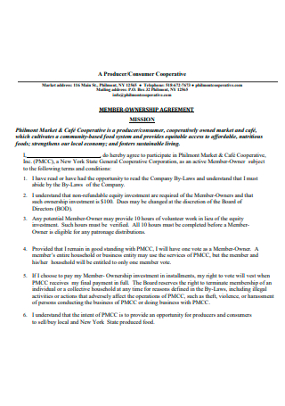 Producer Consumer Cooperative Member Ownership Agreement