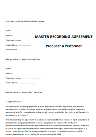 Producer Master Recording Agreement