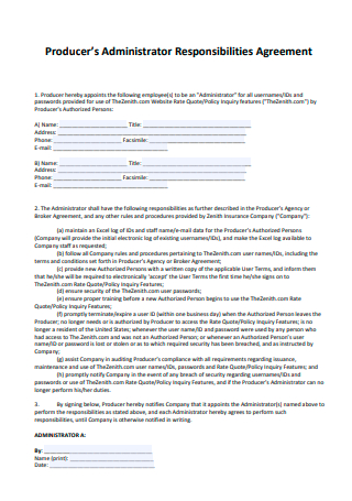Producers Administrator Responsibilities Agreement