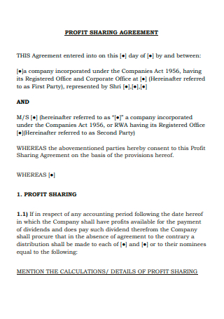 Profit Sharing Agreement Example