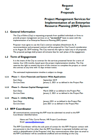 Project Management Services For Implementation Request For Proposal