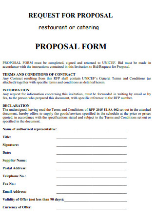 Provision of Catering Request for Proposal Form