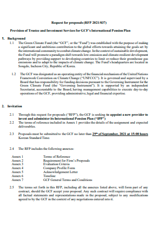 Provision of Trustee and Investment Services Request For Proposal
