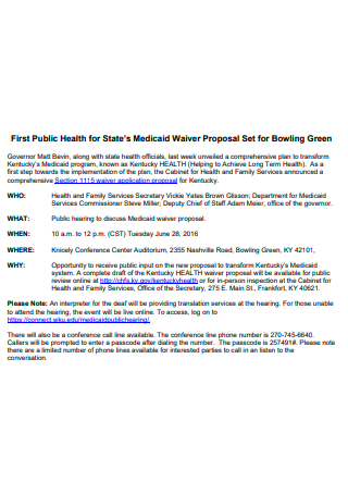 Public Health Waiver Proposal