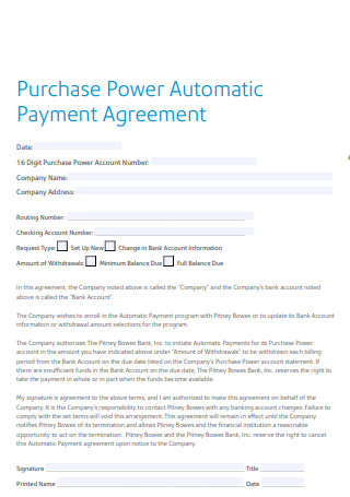 Purchase Power Automatic Payment Agreement