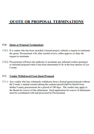 Quote Proposal Terminations