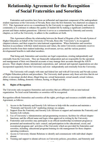 Relationship Agreement for the Recognition of Social Fraternities
