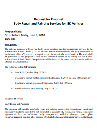 Repair and Painting Services For Vehicles Proposal