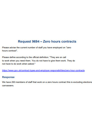 Request for Zero Hour Contract