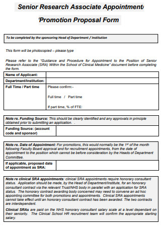 Research Associate Promotion Proposal Form