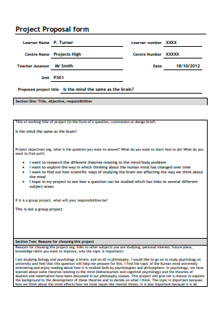Research Project Proposal Form