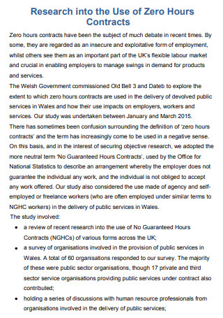 Research into Use of Zero hours Contract