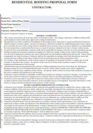 ResidentialRoofing Contract Proposal Form