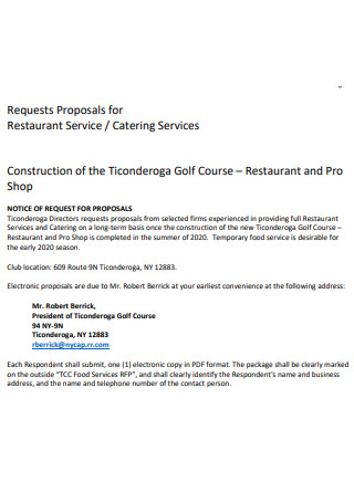 Restaurant Catering Service Request for Proposal