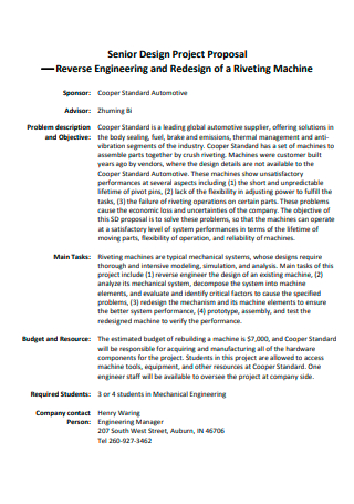Reverse Engineering and Redesign Senior Design Project Proposal