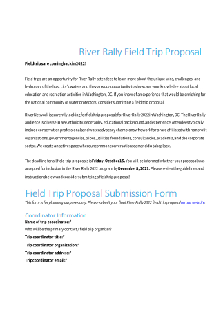 River Rally Field Trip Proposal