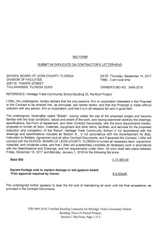 Roofing Contract Bid Proposal Form