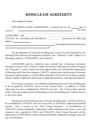 Room Lease Agreement in DOC