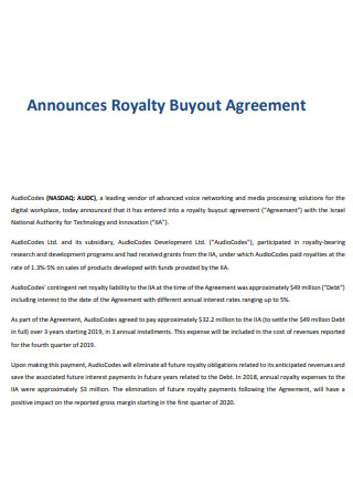 Royalty Buyout Agreement