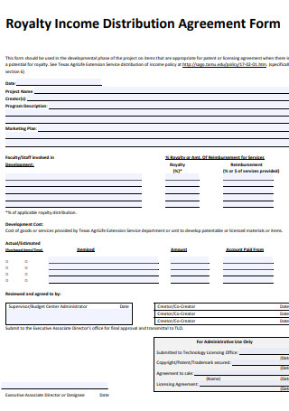 Royalty Income Distribution Agreement Form