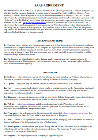 SaaS Agreement in PDF