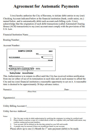 Sample Automatic Payment Agreement