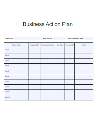 Sample Business Action Plan