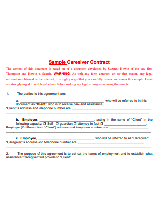 Sample Caregiver Contract