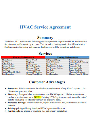Sample HVAC Service Agreement