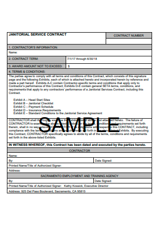 Sample Janitorial Service Contract