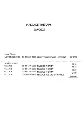 Sample Massage Invoice