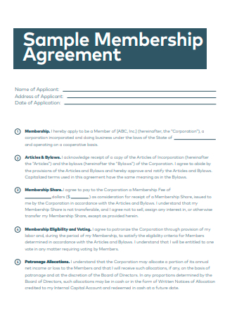 Sample Membership Agreement