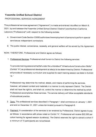 School District Professional Services Agreement