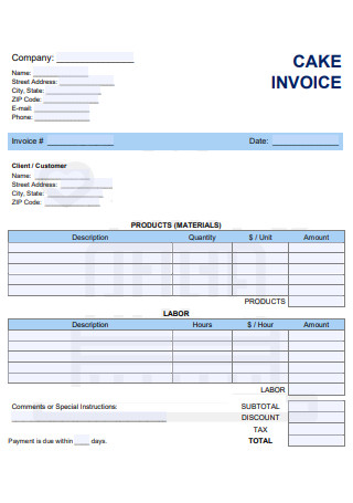 Simple Cake Invoice