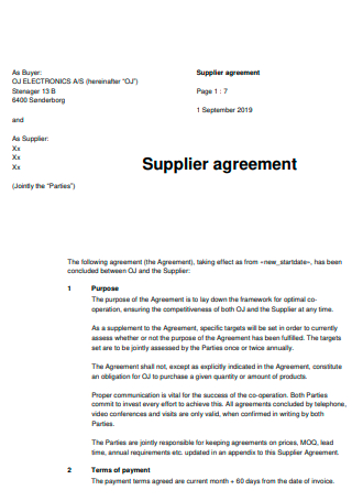 Simple Supplier Agreement