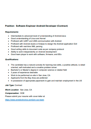 Software Engineer Android Developer Contract