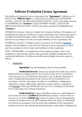 Software Evaluation License Agreement