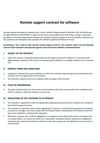Software Remote Support Contract