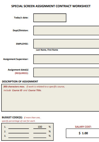 Special Assignment Contract Worksheet
