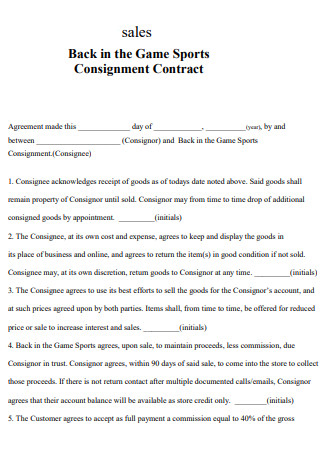 Sports Sales Consignment Contract