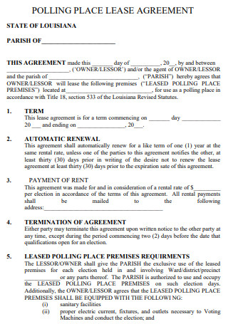 Standard Polling Place Lease Agreement
