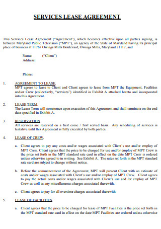 Standard Service Lease Agreement