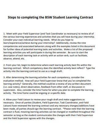Steps for Student Learning Contract